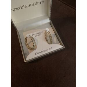 Sparkle Allure Silver Plated Simulated Diamonds Gold Hoop‎ Stud Earrings